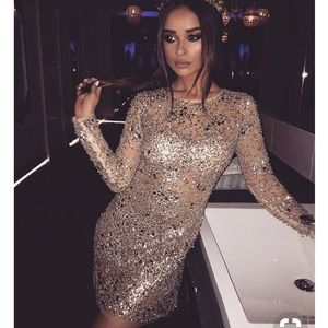 Rhinestone nude short dress